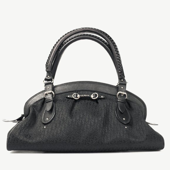 Christian Dior My Dior Black Logo-Jacquard Frame Bag - Picture 1 of 14